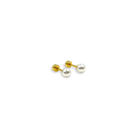 aros acero dorado con perla