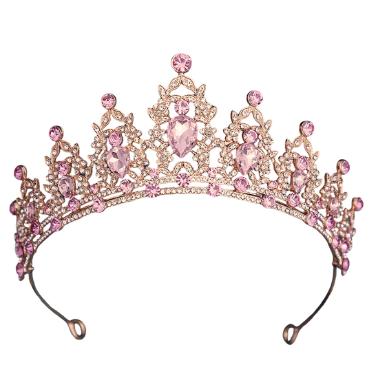 Corona dorada con strass rosa y blanco