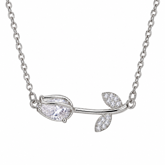 Cadena y dije Tulipán en Acero con Cubic