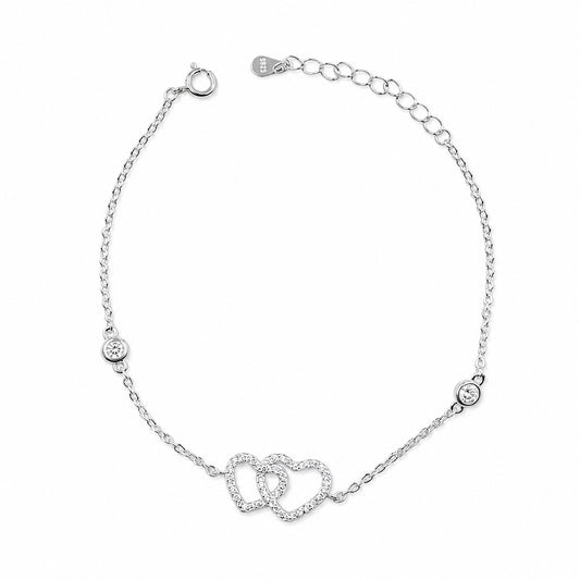Pulsera Plata 925 Corazones con Microcubic