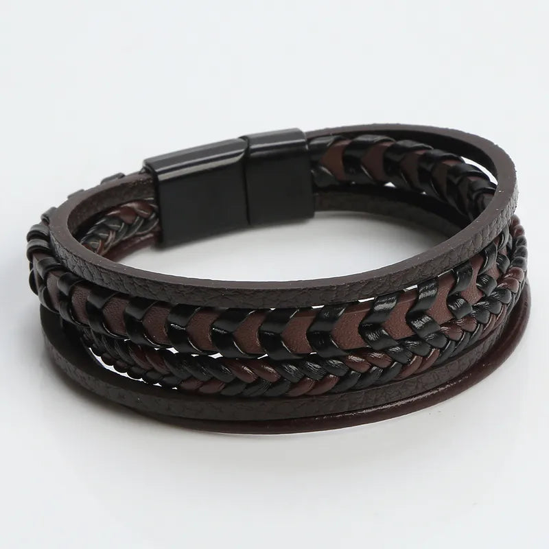 Pulsera Ecocuero para Hombre Marrón y Negro Diseño Trenzado