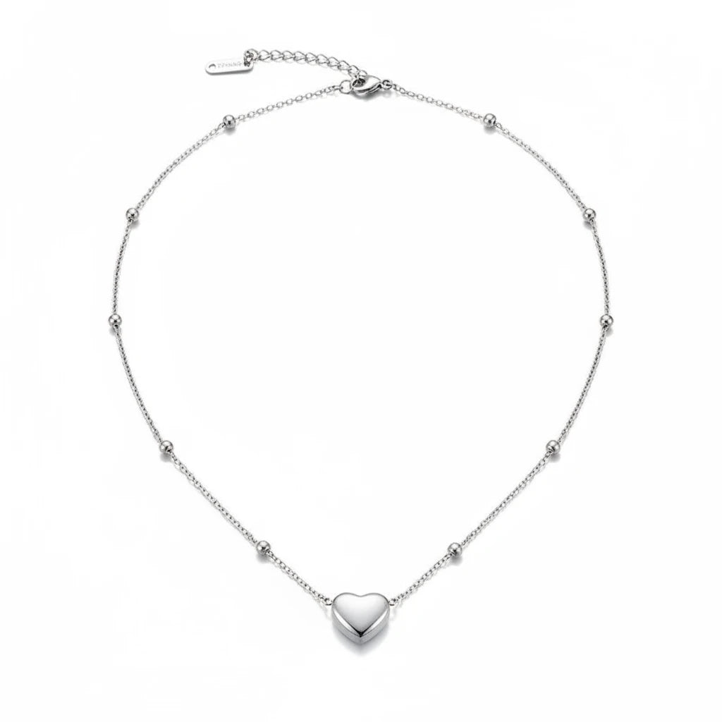 Collar corazón inflado con bolitas en acero