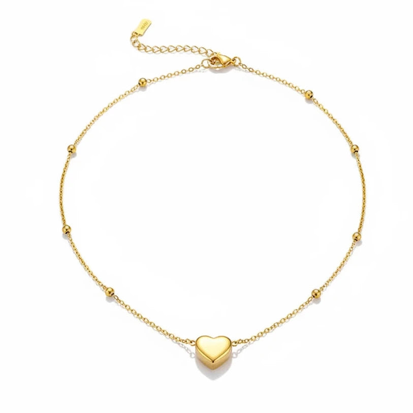 Collar corazón inflado con bolitas en acero