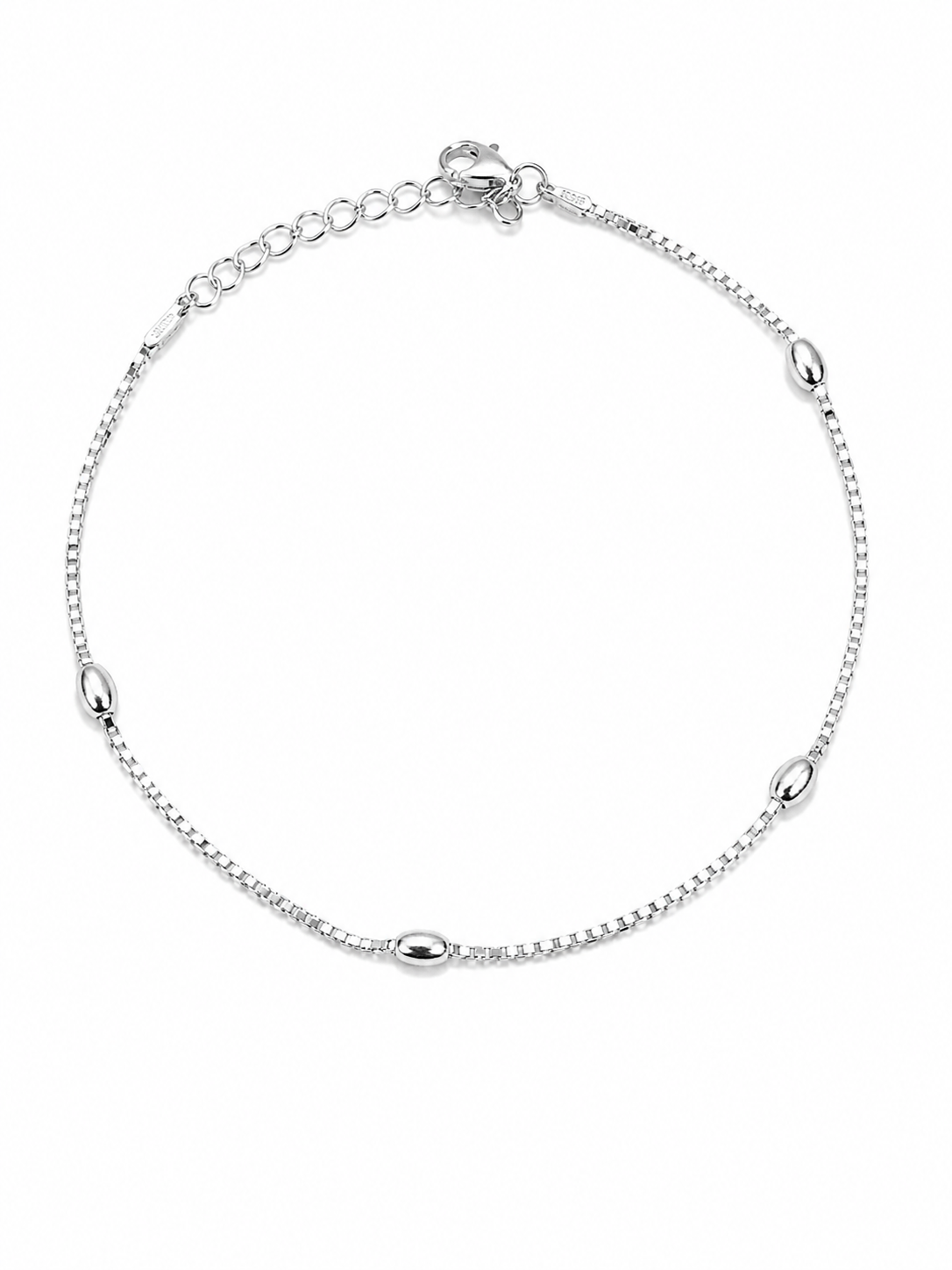 Pulsera Plata 925 con Bolitas Ovaladas y Eslabón Veneciano