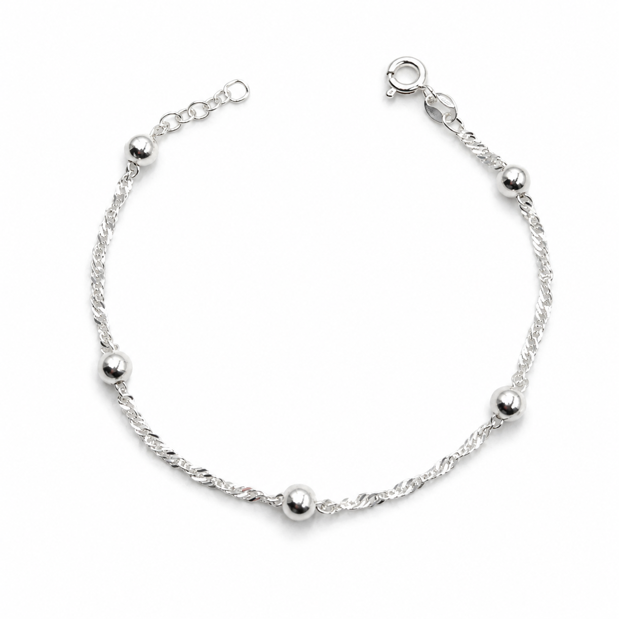 Pulsera de Plata 925 Singapur con Bolitas de 5 mm