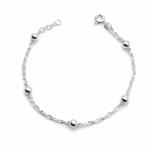 Pulsera de Plata 925 Singapur con Bolitas de 5 mm