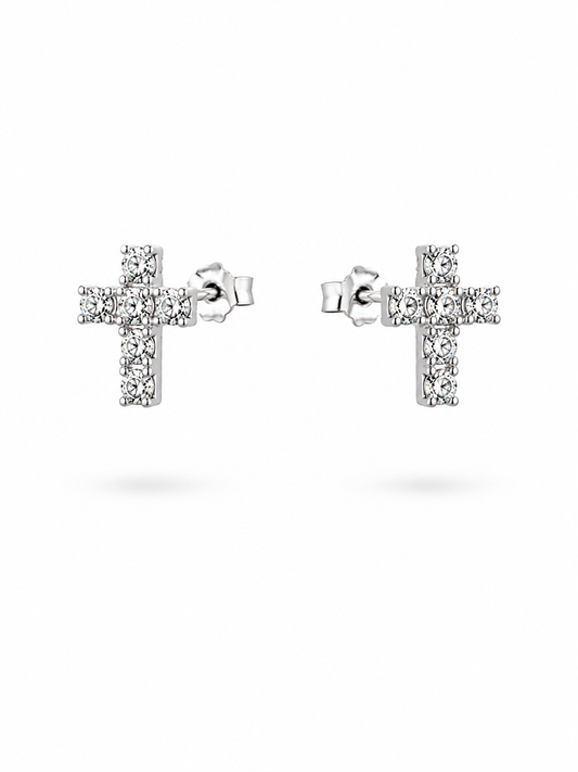Aros Cruz Plata 925 con Cubic Zirconia Engarzado