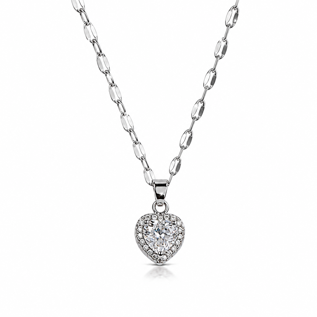 Cadena y dije de corazón con cubic en Acero