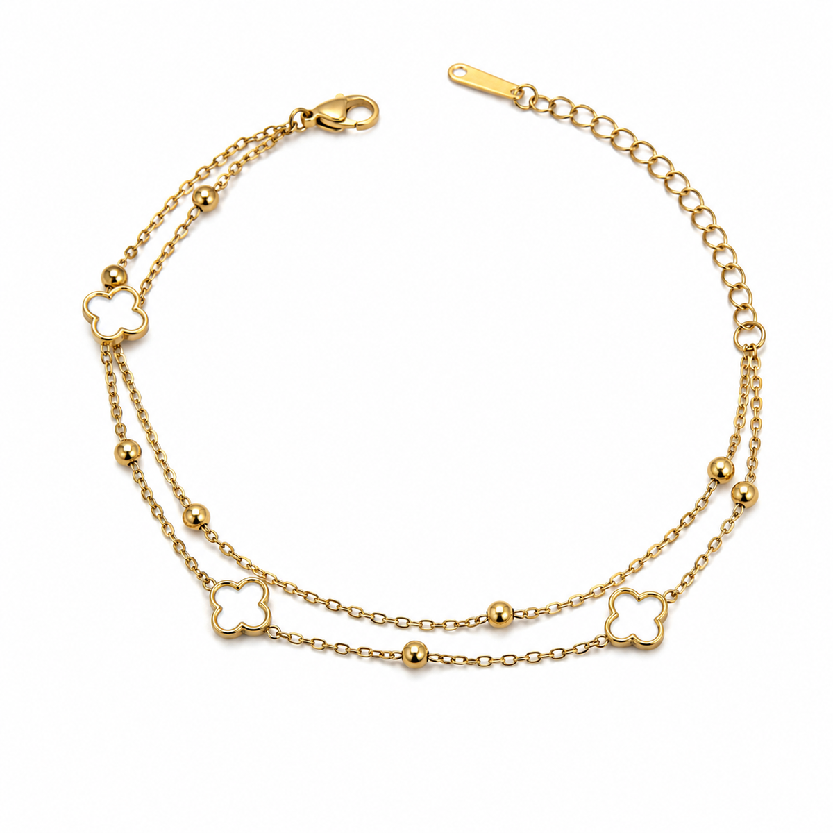 Pulsera de Acero Dorado con Dijes de Trébol