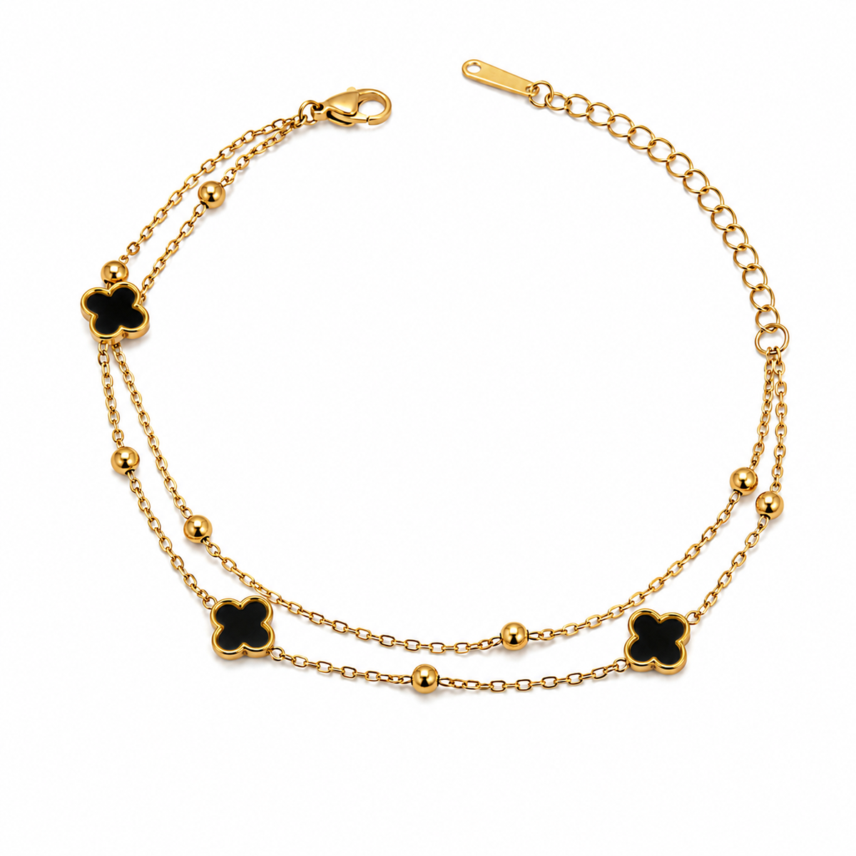 Pulsera de Acero Dorado con Dijes de Trébol