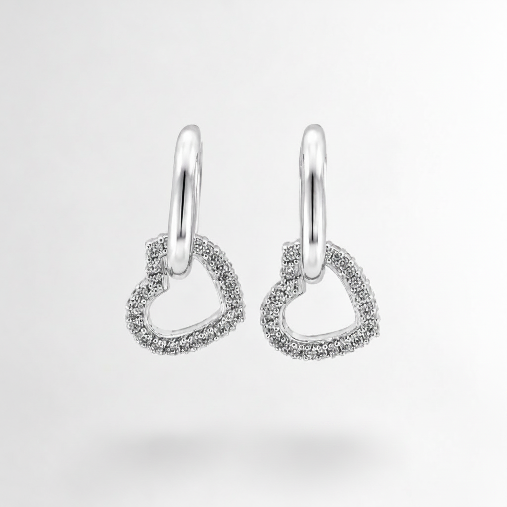 Aros Argolla Plata 925 con Corazón Micro Pave