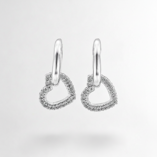 Aros Argolla Plata 925 con Corazón Micro Pave