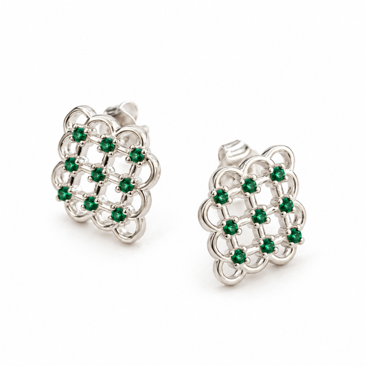 Aros Plata 925 Rombo Calado con Piedras