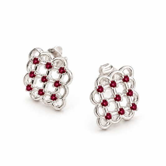 Aros Plata 925 Rombo Calado con Piedras