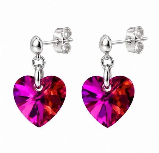 Aros de Plata 925 Corazón Fucsia