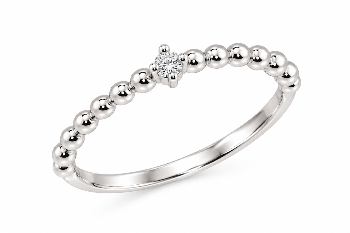 Anillo Plata 925 con Bolitas y Piedra Cubic Zirconia