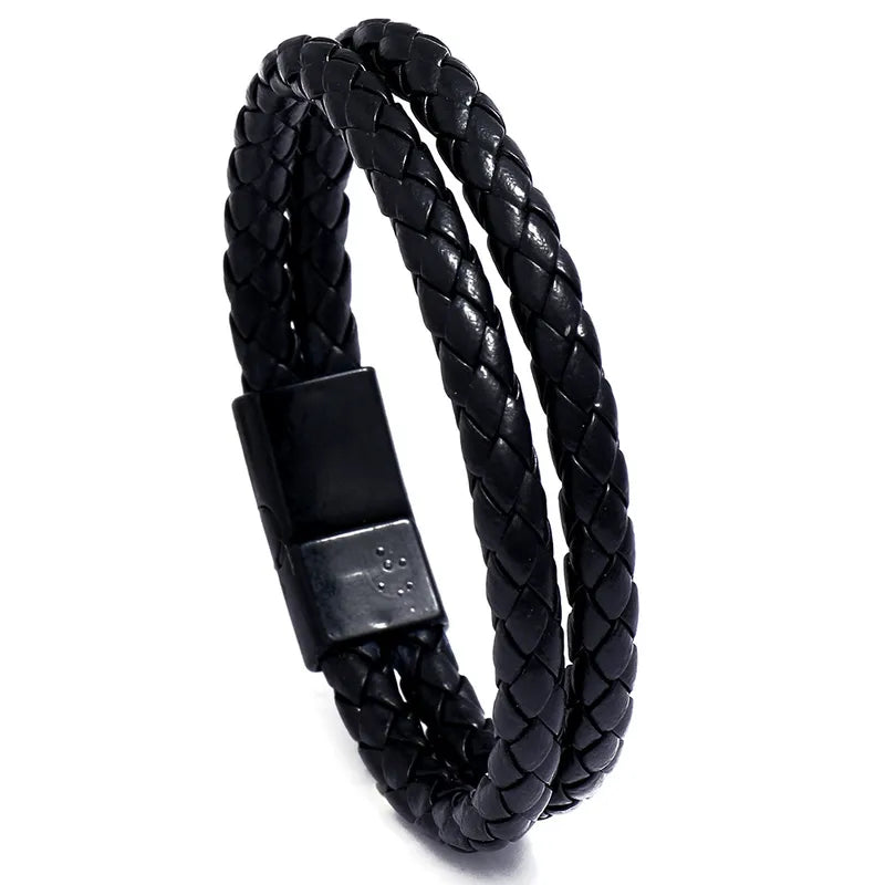 Pulsera Doble Trenzada de Ecocuero con Cierre Magnético