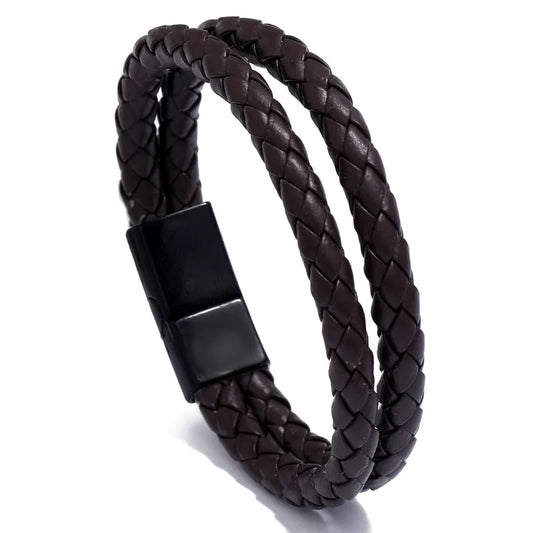 Pulsera para hombre ecocuero trenzada doble
