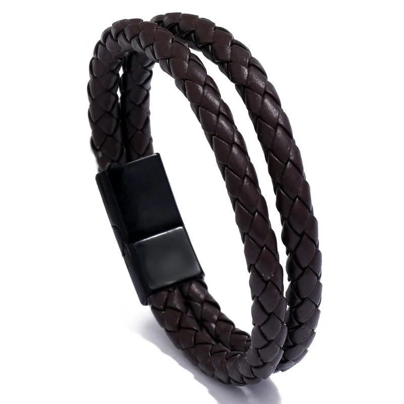 Pulsera Doble Trenzada de Ecocuero con Cierre Magnético