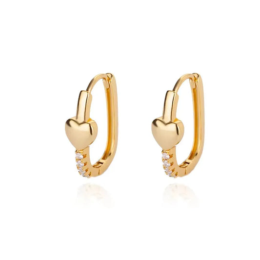 Aros argolla enchapado en oro corazon con strass