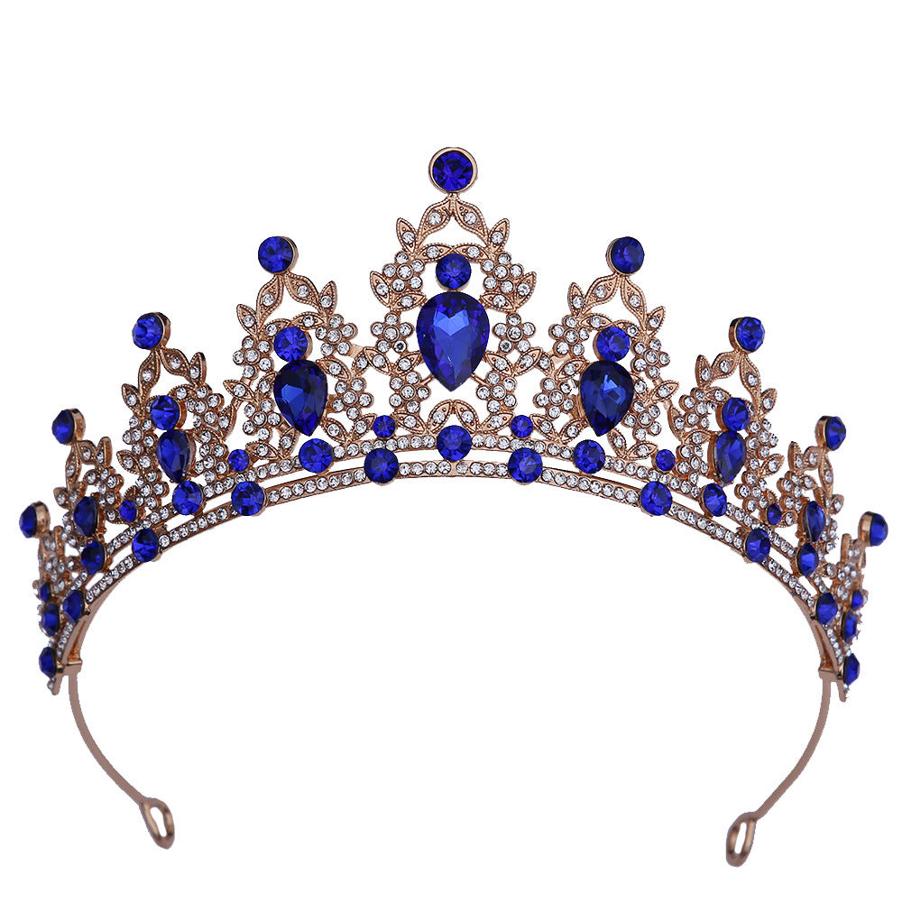 Corona dorada con strass blanco y azul