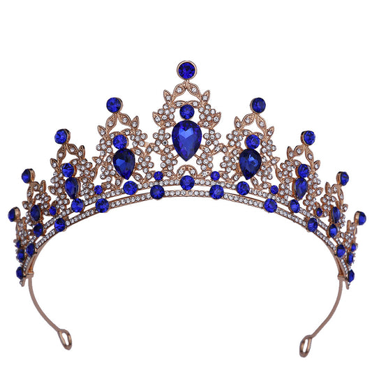 Corona dorada con strass blanco y azul