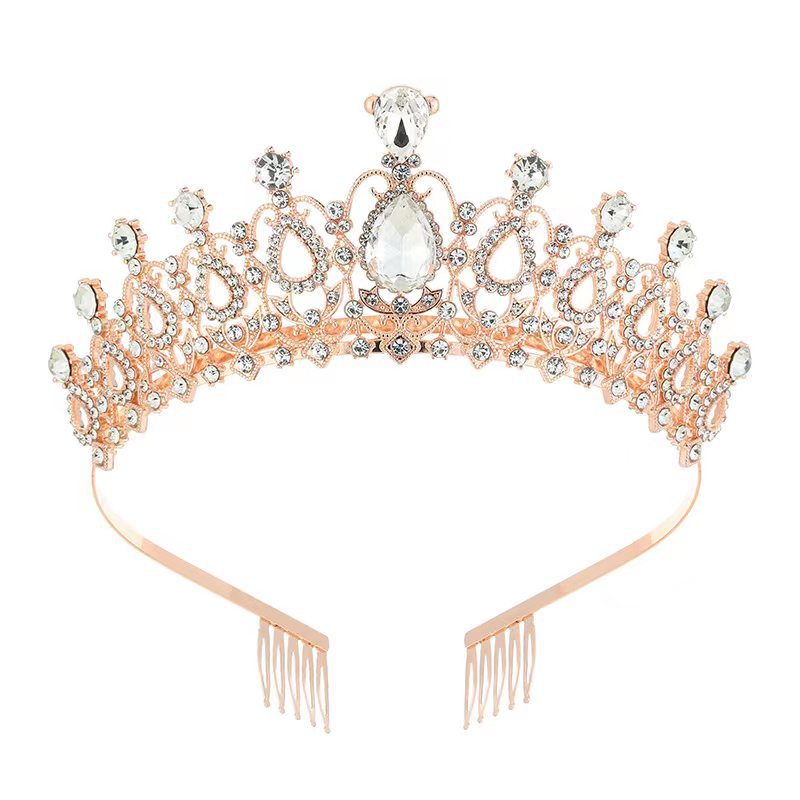 Corona color dorado rose con strass blanco