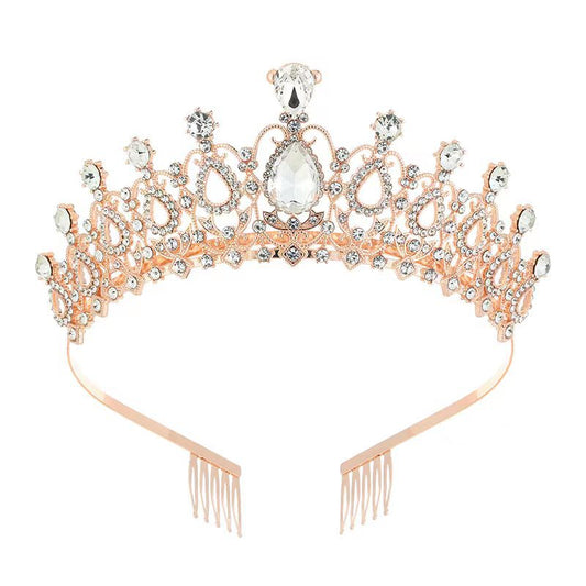 Corona color dorado rose con strass blanco