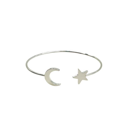 Pulsera 1/2 esclava con dijes luna y estrella en acero blanco