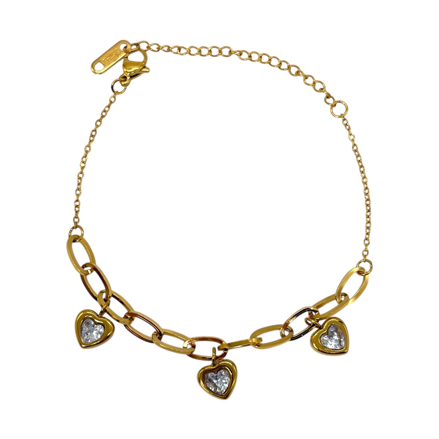Pulsera acero dorado con corazones strass