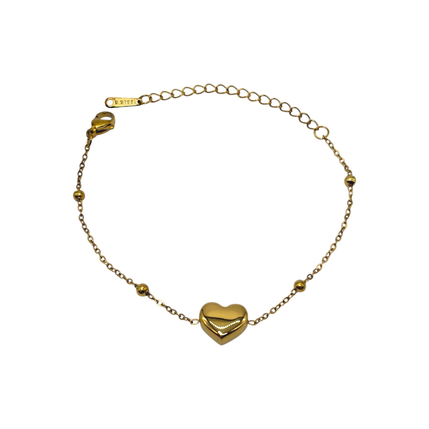 Pulsera de acero dorado con corazon inflado