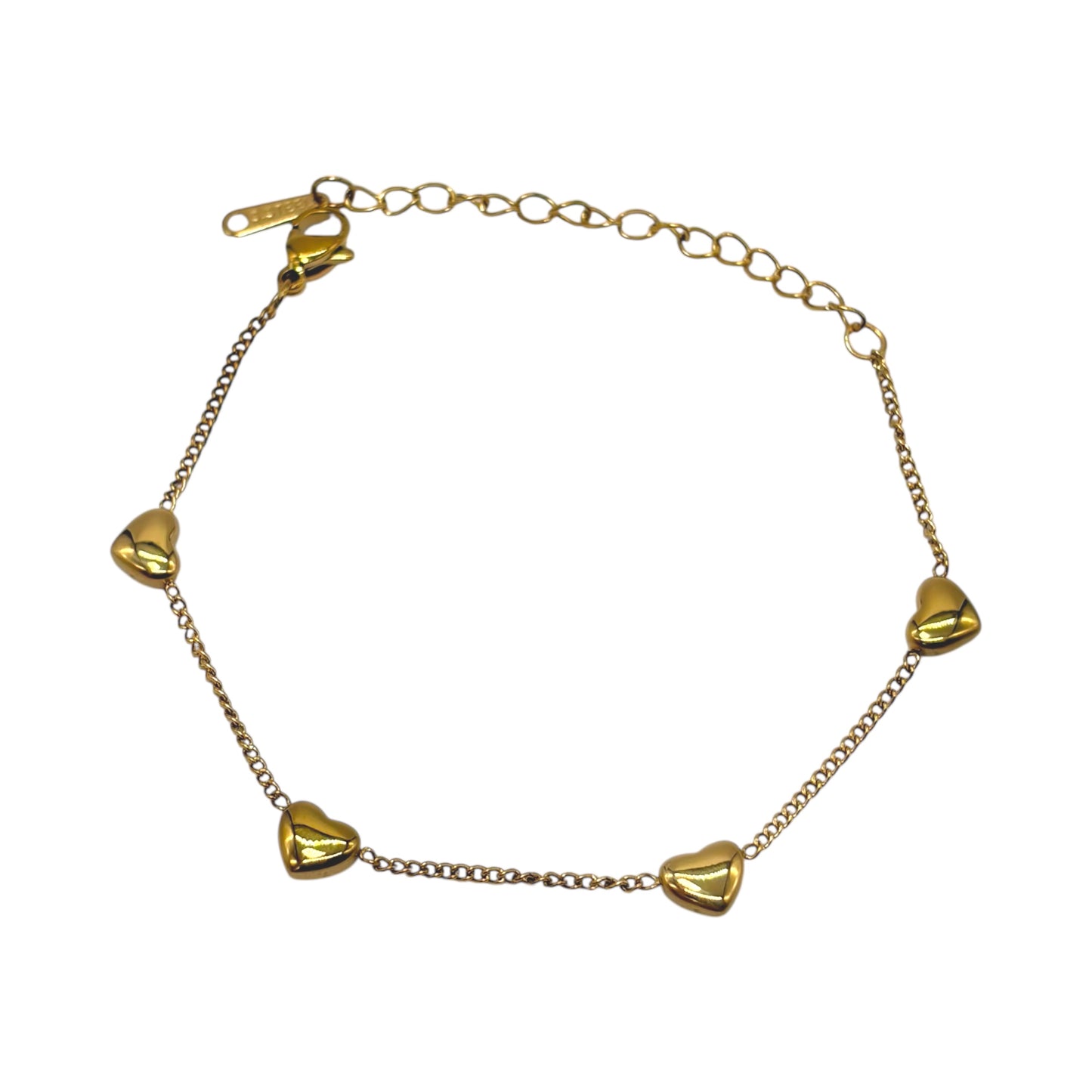 Pulsera de acero dorado con corazones inflados
