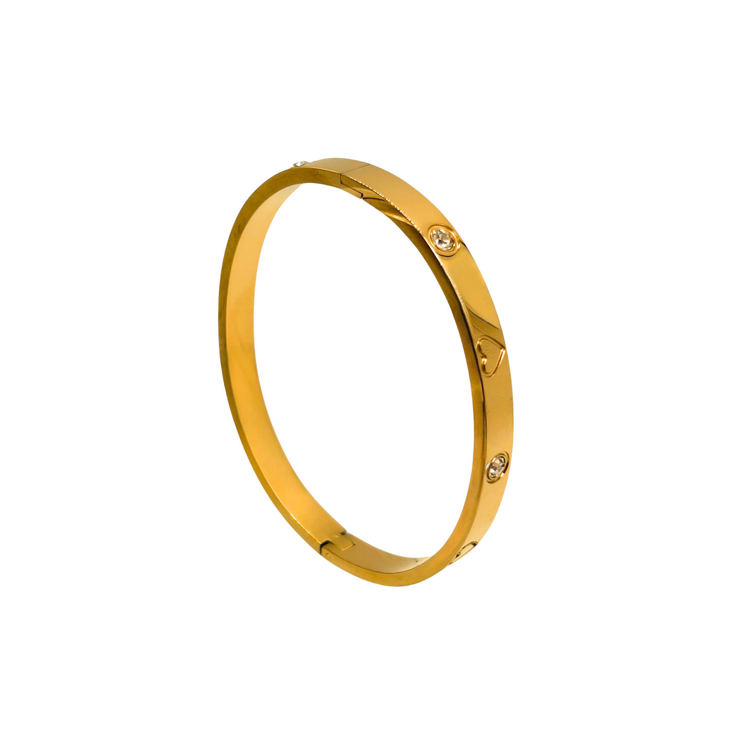 Pulsera rigida corazon con strass en acero dorado