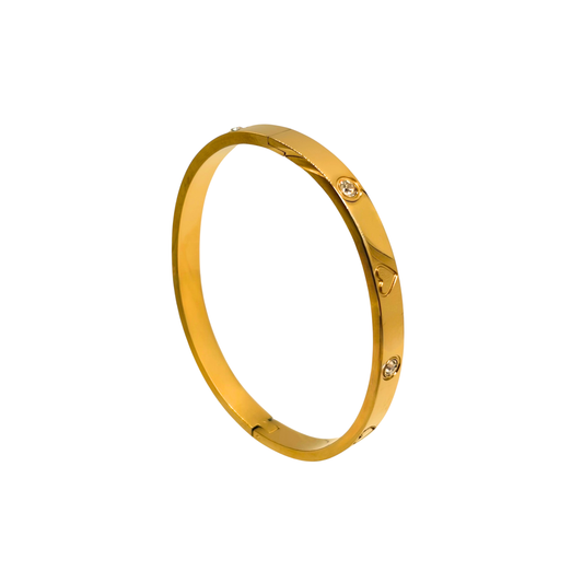 Pulsera rigida corazon con strass en acero dorado