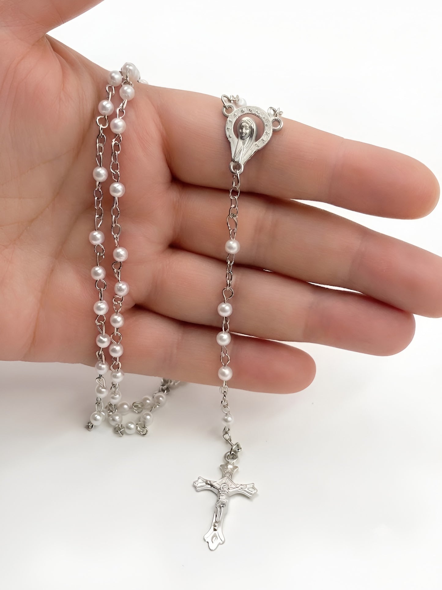 Rosario perlas blancas 4mm pequeñas