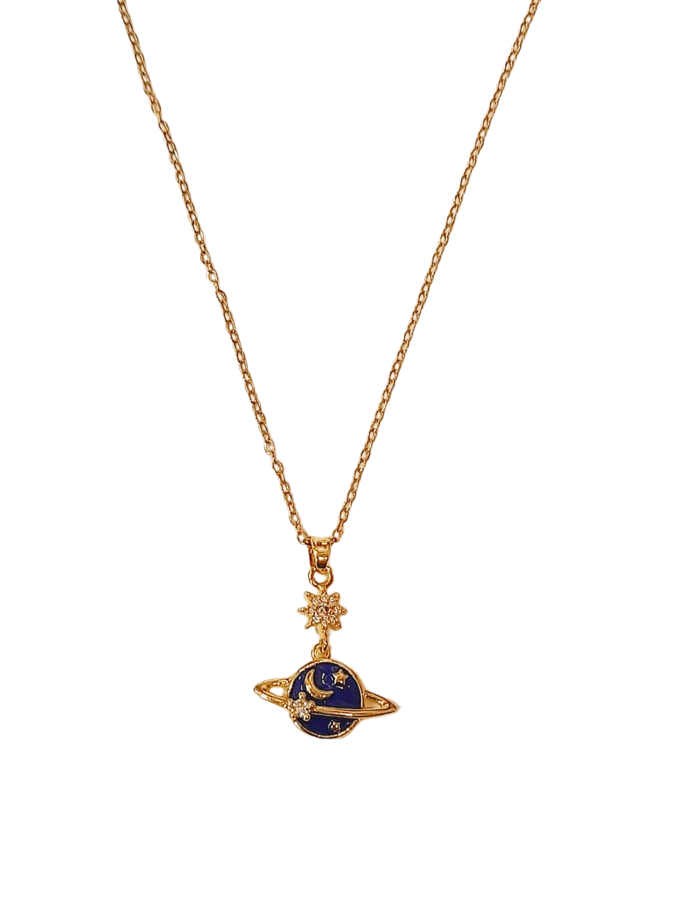 Cadena y dije Saturno en acero dorado