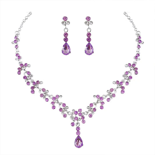 Conjunto collar y aros lila bijouterie