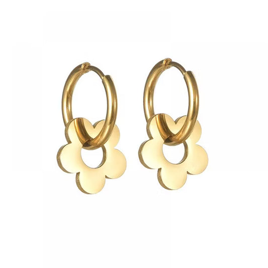 Aros argolla flor en acero dorado
