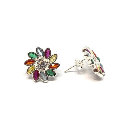 Aros Flor Multicolor cubic circonia en Plata 925