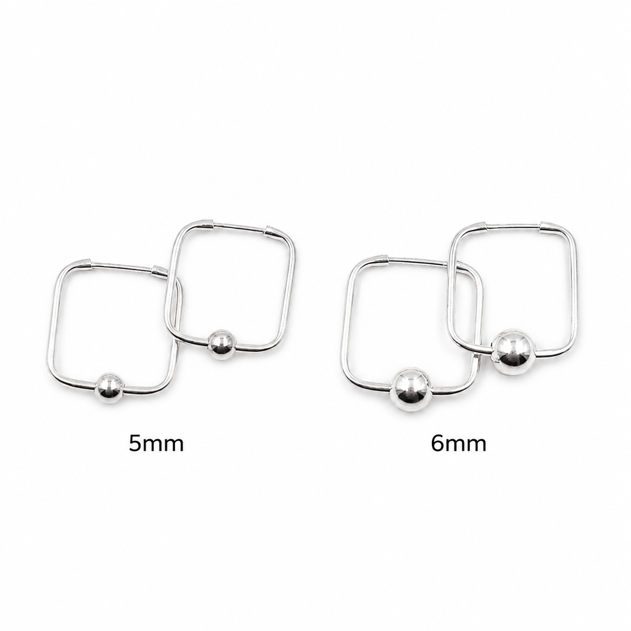 Aros Cuadrados de Plata 925 con Bolita