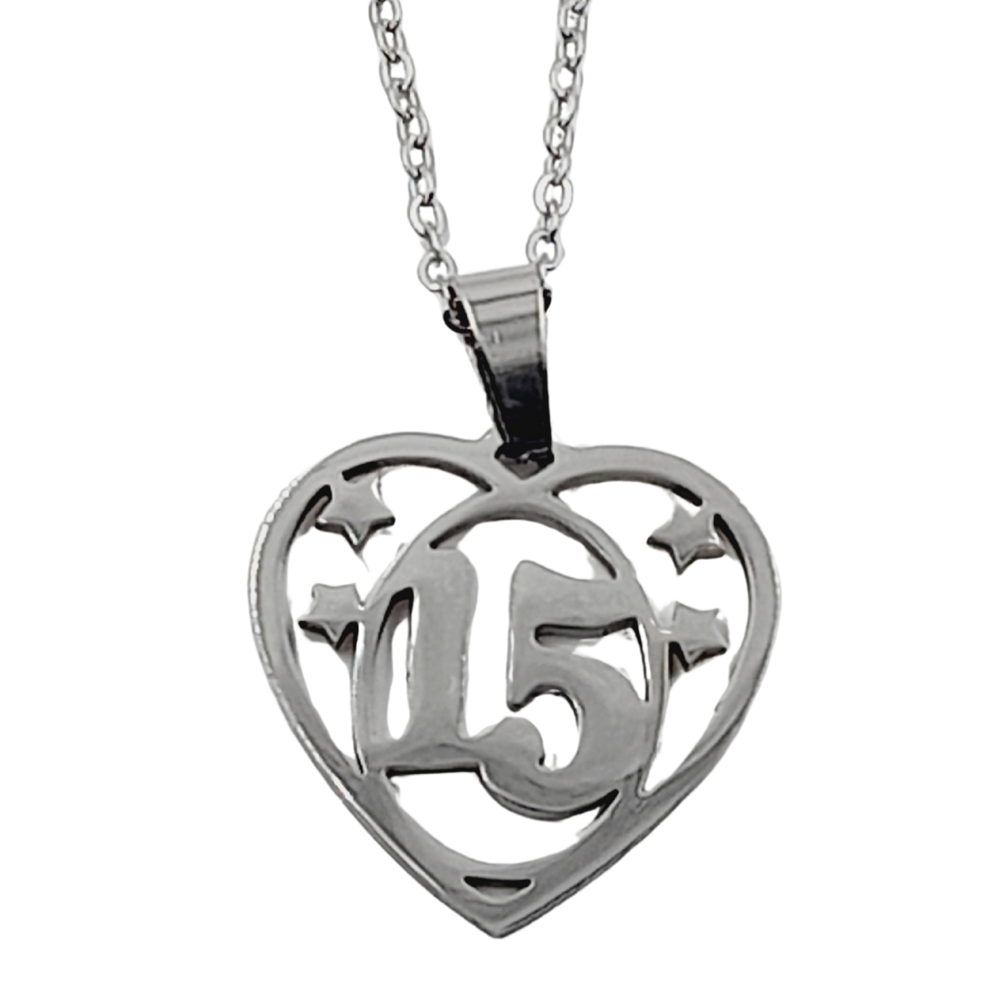 Conjunto medalla de 15 en forma de corazón con estrellas