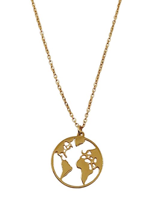 Conjunto mundo en acero dorado
