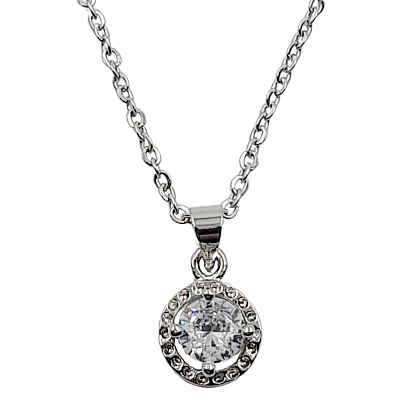 Conjunto de cadena con dije redondo con strass
