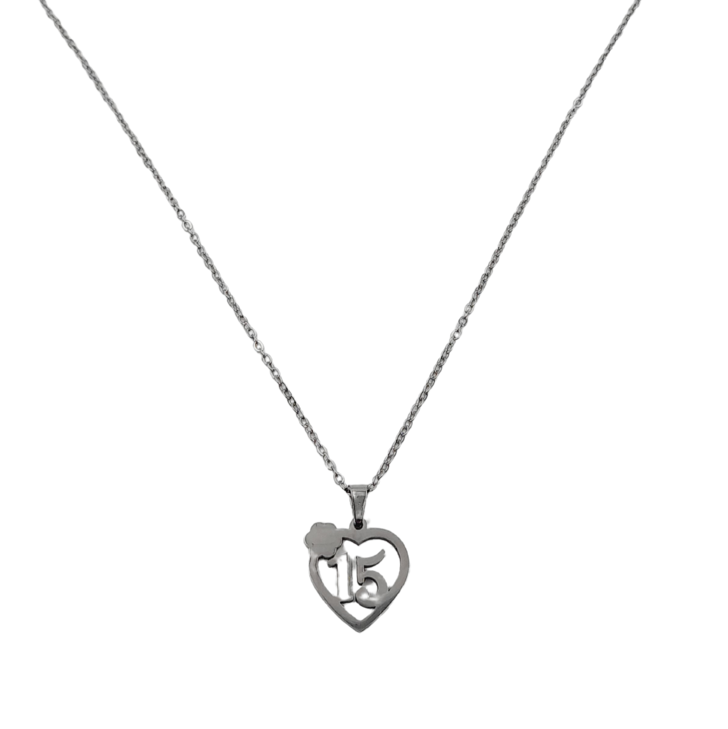 Conjunto de cadena con dije en forma de corazón con flor para 15 años