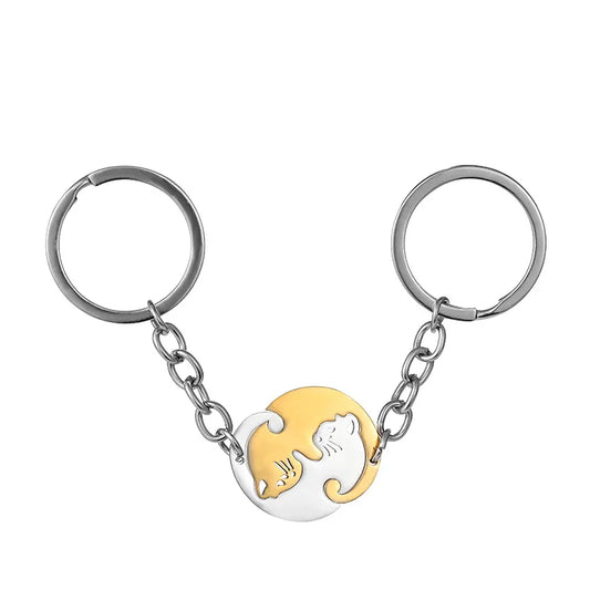 Llavero para compartir redondo con diseño de gato